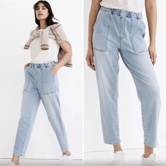 Madewell Light Wash Pull On Relaxed Jeans - Picture 1 of 6